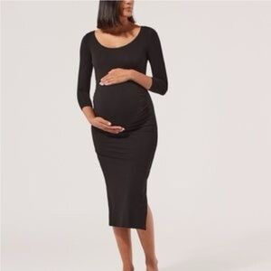 Pact 3/4 Sleeve Rouched Black Dress